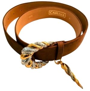 Vintage Carlisle Belt Sable Sueded Leather Gold & Silver Buckle 1676